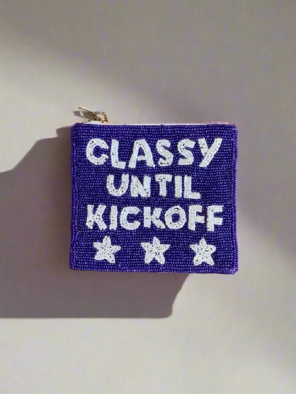 Game Day Beaded 'Classy Until Kickoff' Coin Pouch - Purple & White